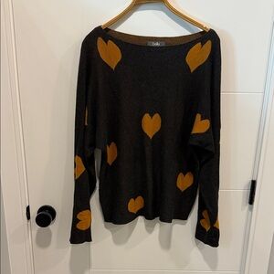 Belle Black Sweater with Orange Heart Pattern size medium